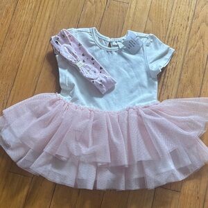 Girls Pink Tulle Tutu Dress with Headband - 2-Piece